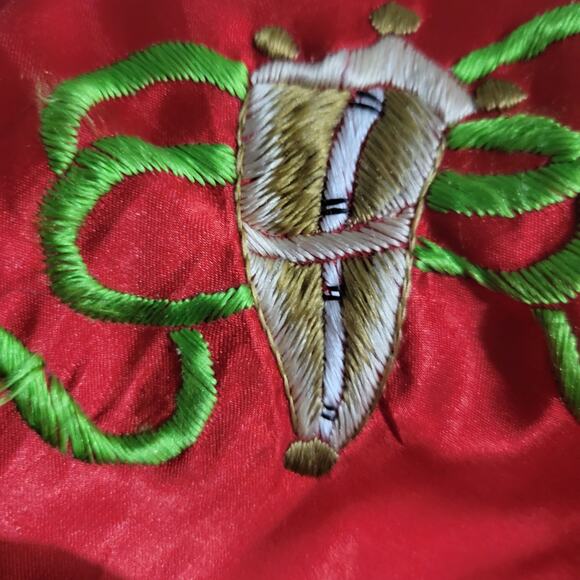 Embroidered Silk Robe Kimono Red Susi Dragon Wrap Chinese Asian Satin Size Large - Picture 13 of 16